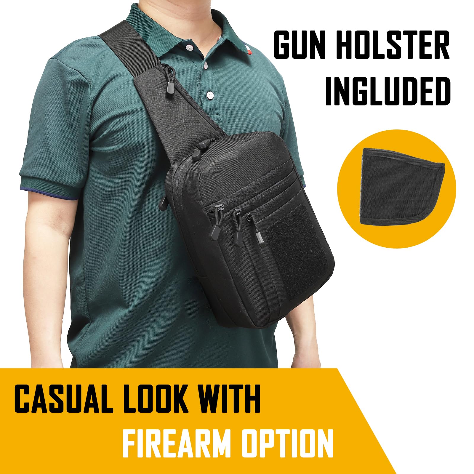 Edc Carry For Men - メンズ用隠し携帯用クロスボディバッグ、CCWスリングバッグEDCキャリーバッグショルダーナイロン高品質チェストパックガンバッグ（ハンドガン用）