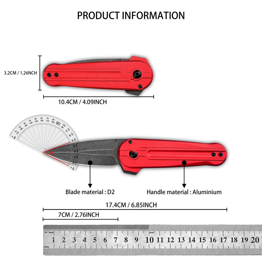 赤いハンドルの折りたたみ式ポケットナイフ D2ブレード ポー - Edc Carry For Men のレビューと価格